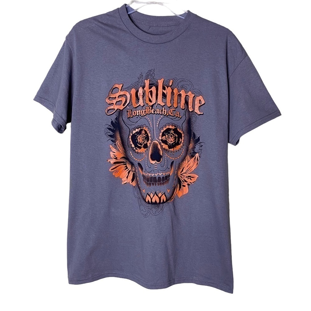 Sublime Gray and Orange Graphic Skull T-Shirt Tee Nwt Size Medium M